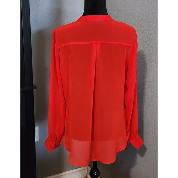 A.N.A Red Sheer Long Sleeve Blouse Size Large Button Front Casual Lightweight - Picture 4 of 8